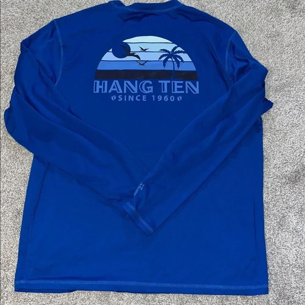 Hang Ten Beach Surf surfer rashie rashguard swim swimmer Blue LS T shirt UPF 50+